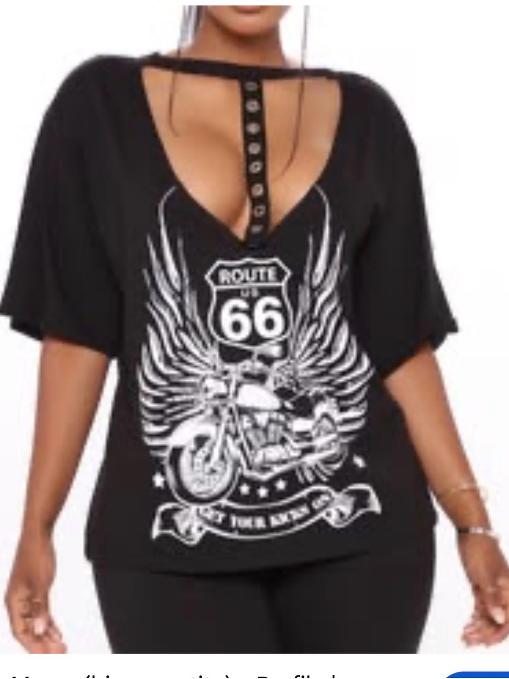 Route 66 Black Graphic V-Neck Top